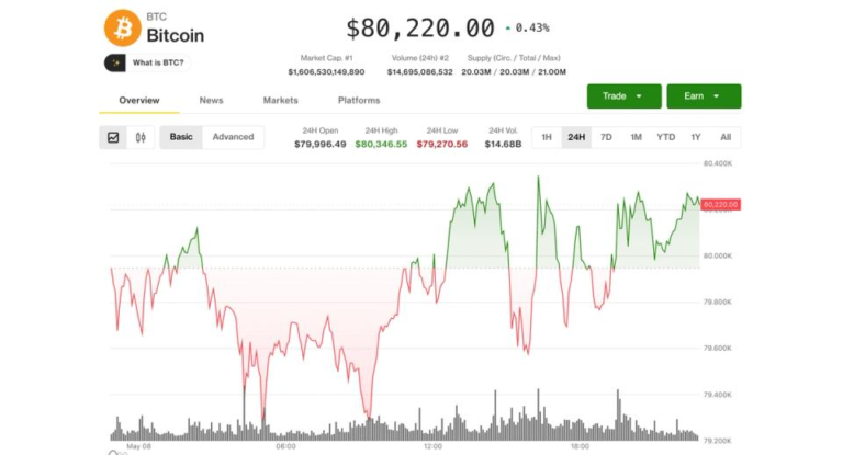 Coinbase (COIN) bounces 10%, Solana, LINK, SUI outperform as bitcoin (BTC) holds $80K